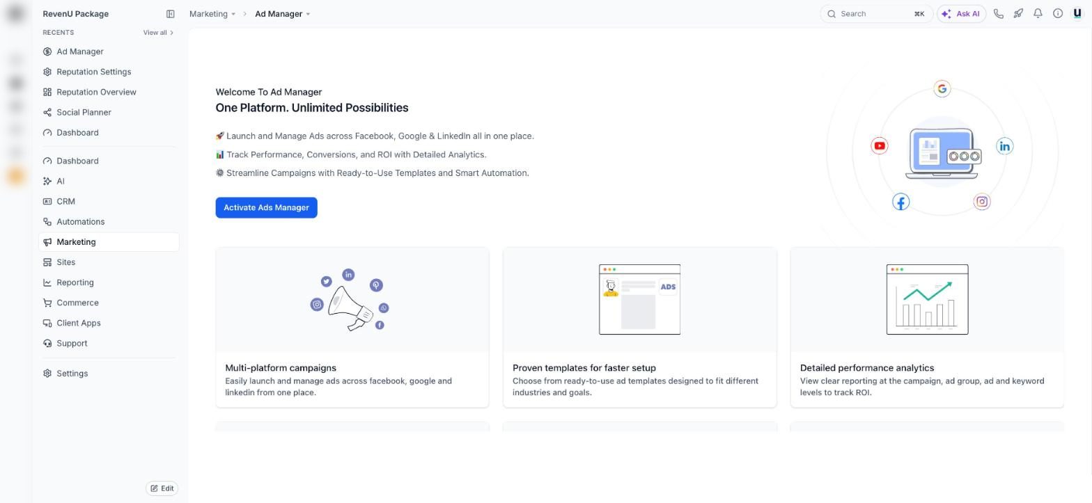 Ad Manager in a revenu account