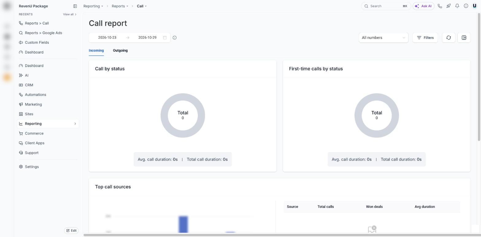 Call report in a revenu account