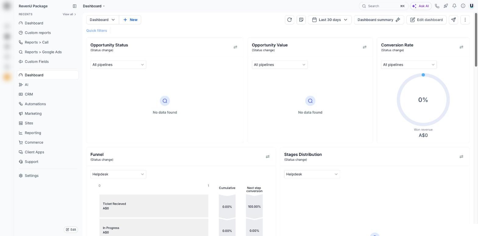 Dashboard in a revenu account