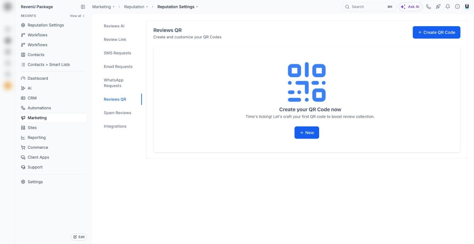 Reviews QR in a revenu account